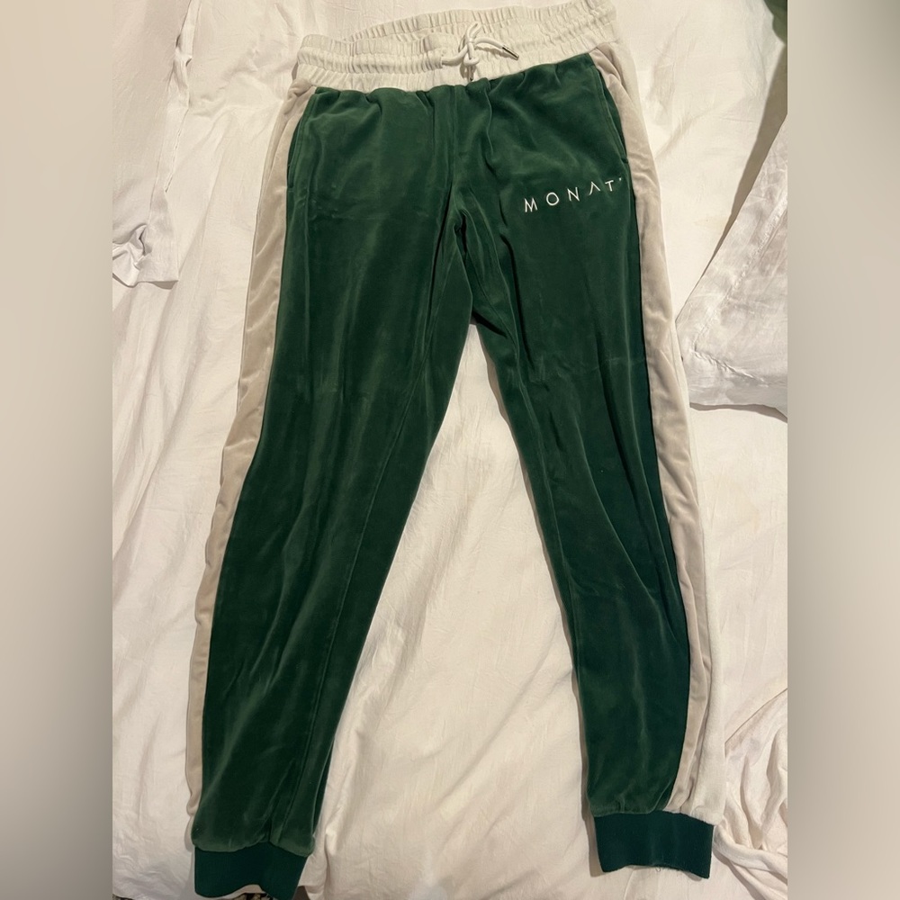 Monat green drawstring velour sweat pants